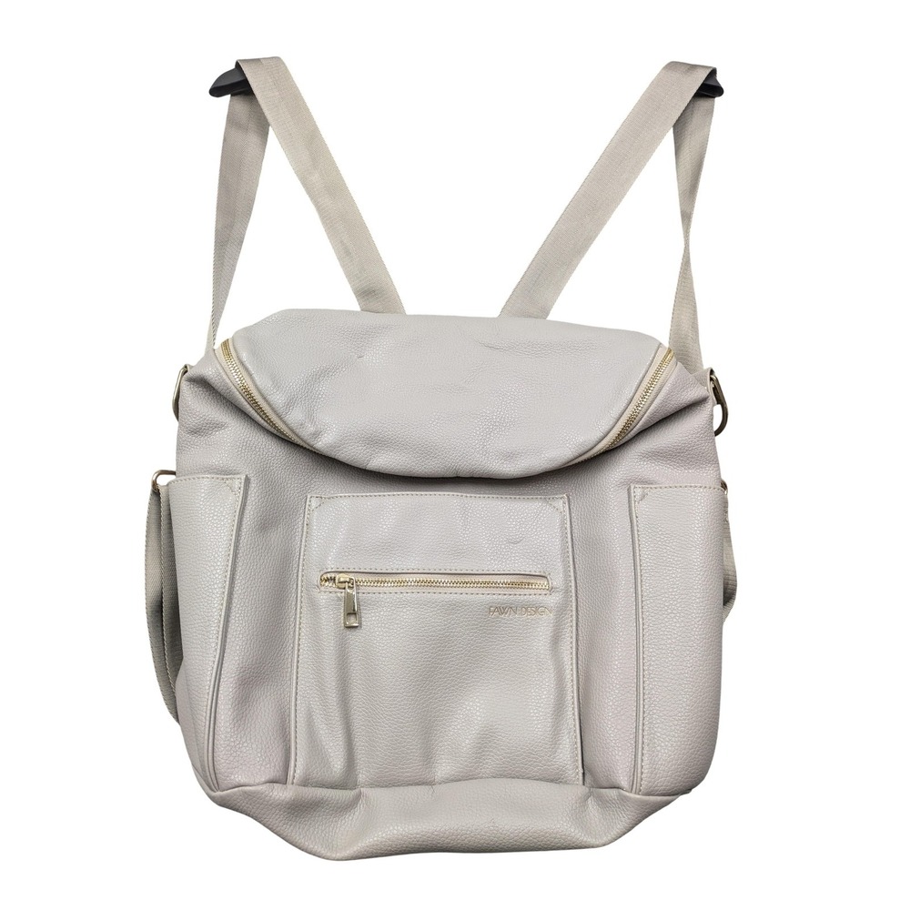 Fawn Design Gray Faux Leather Large Baby Diaper Bag Backpack Messenger Girls